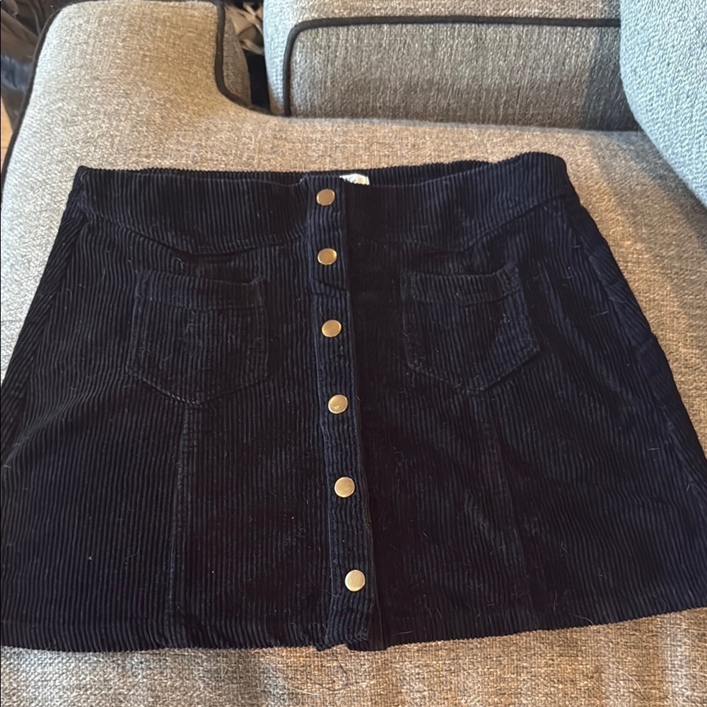 She + Sky Black Gold A-Line Corduroy Mini Skirt